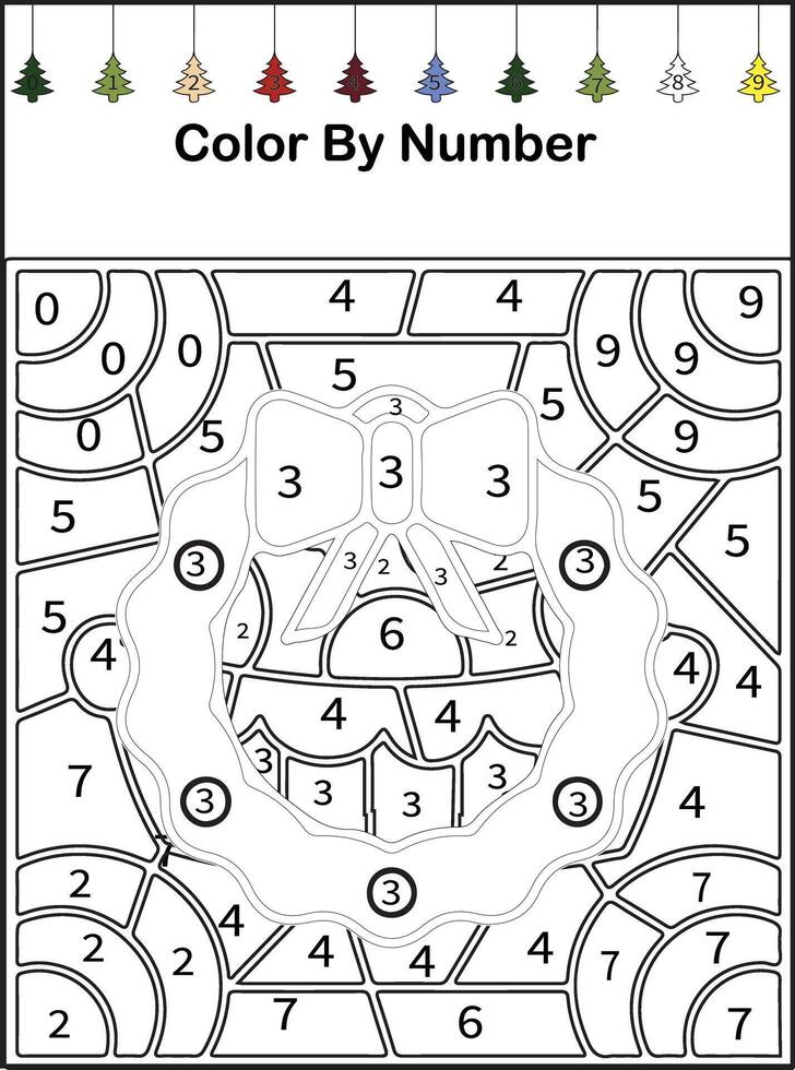 1-10 color Christmas worksheet vector