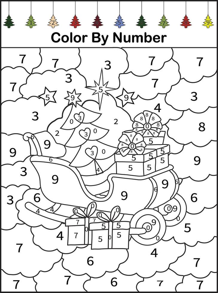 color by number Christmas math worksheet vector