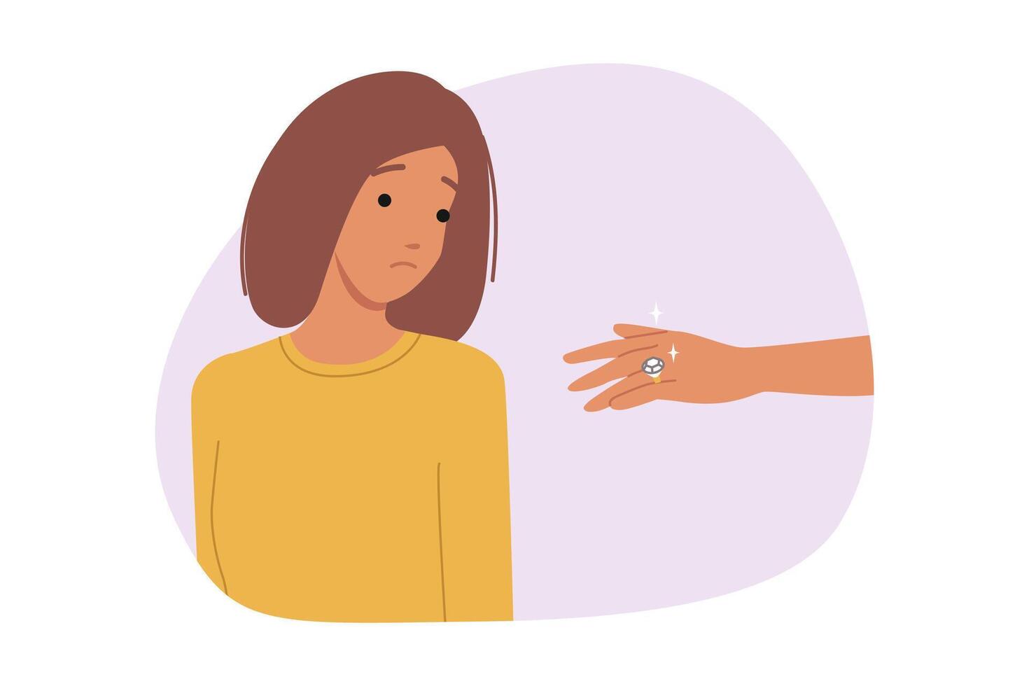 Woman is jealous of friend because of diamond ring given by groom for engagement vector
