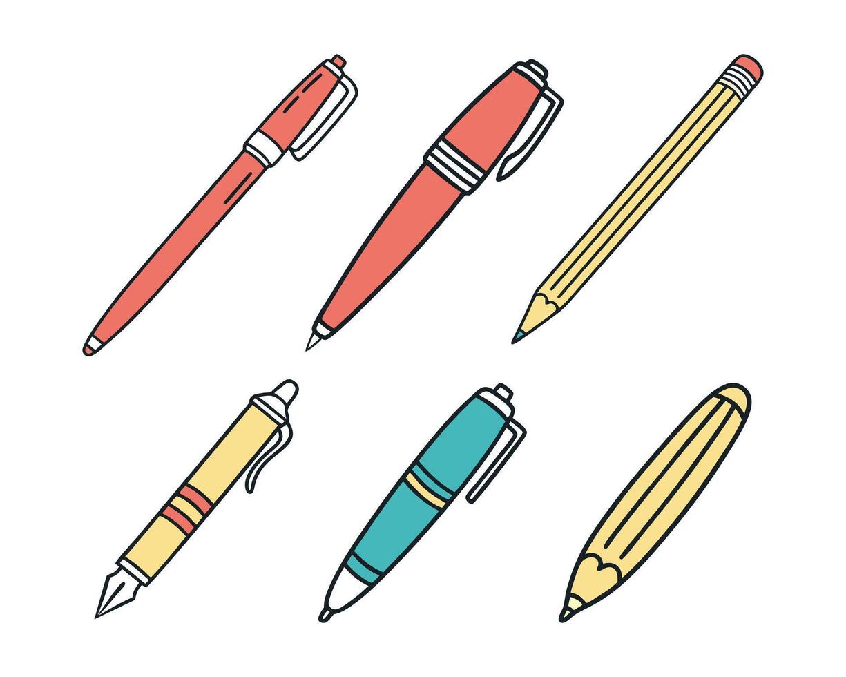 Seamless Stationery Items in Hand-Drawn Cartoon Style vector