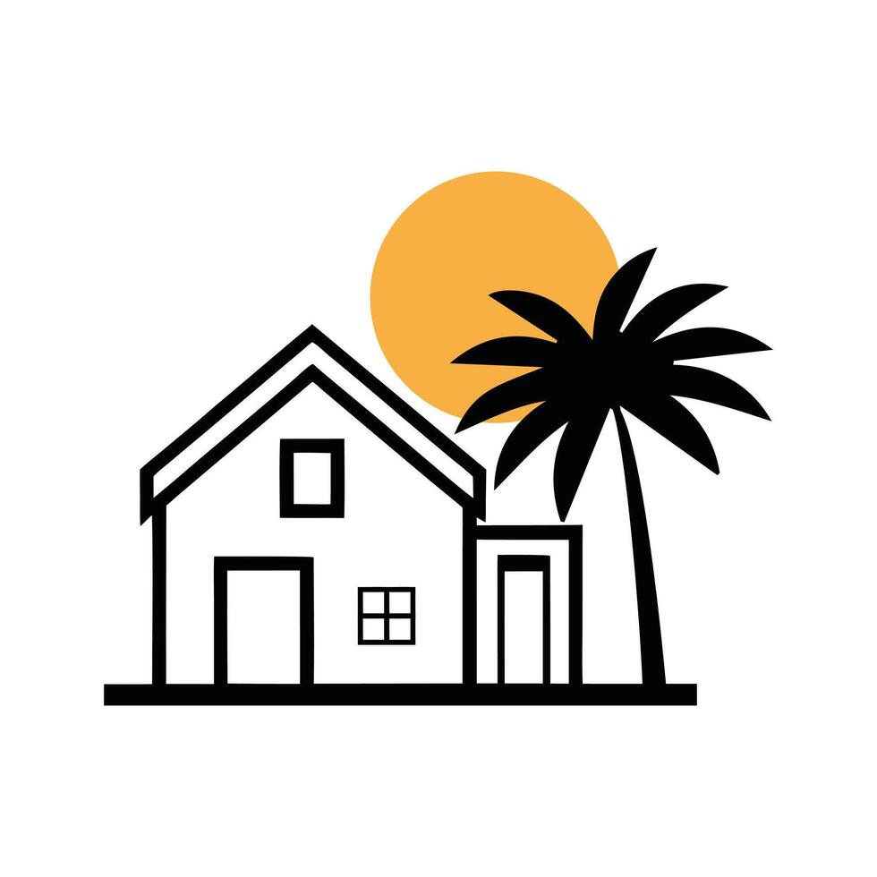Tropical Hotel Logo Design Featuring Palm Tree and House vector
