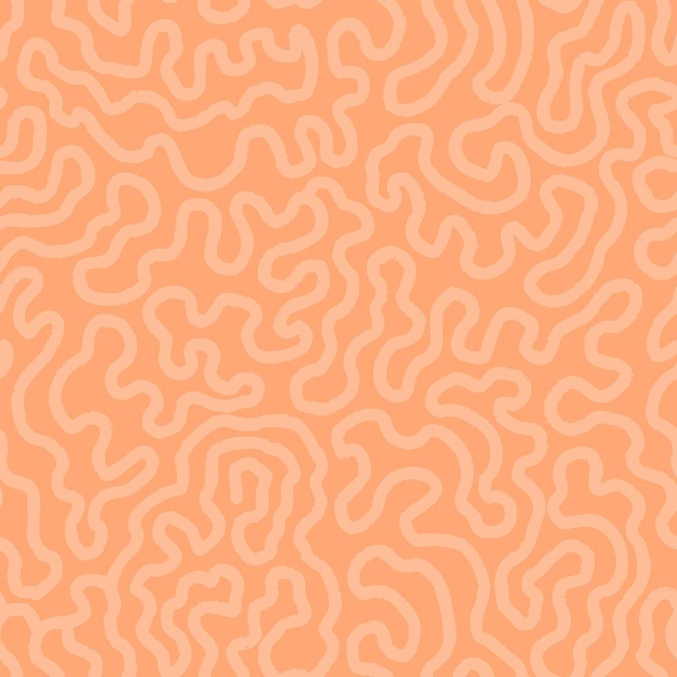 Hand drawn seamless pattern with wavy lines. Wave pattern. Peach color background. Curved line. Beige geometric texture vector