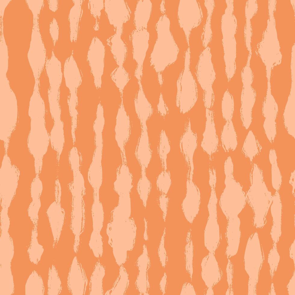 Hand drawn seamless pattern with shabby spots. Beige and orange grunge texture drawn with brush. Peach color background. Vertical curved stripes. Uneven brush strokes vector