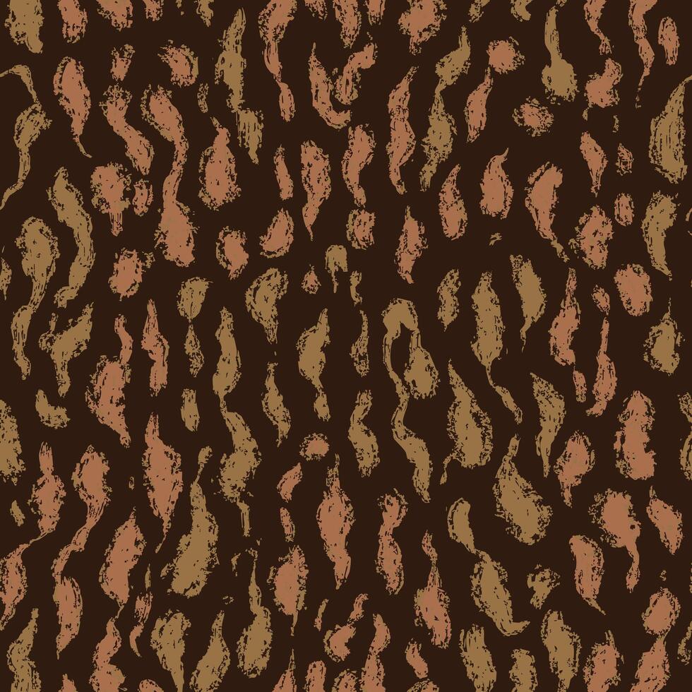 Animal skin seamless pattern with wavy scribbles on brown background. Abstract hand drawn pencil scribbles. vector