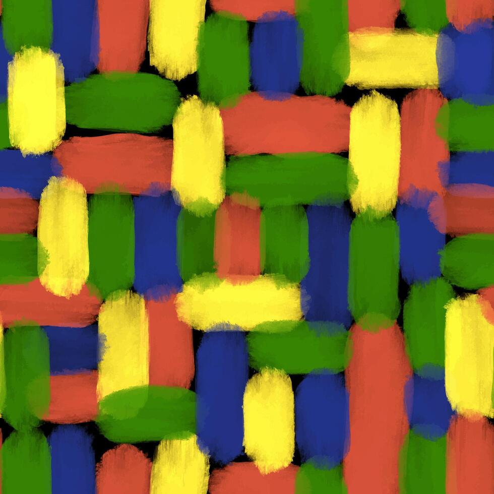 Abstract seamless pattern with brush strokes. Colorful mosaic texture. 90s style background with color blocks. Hand drawn texture vector