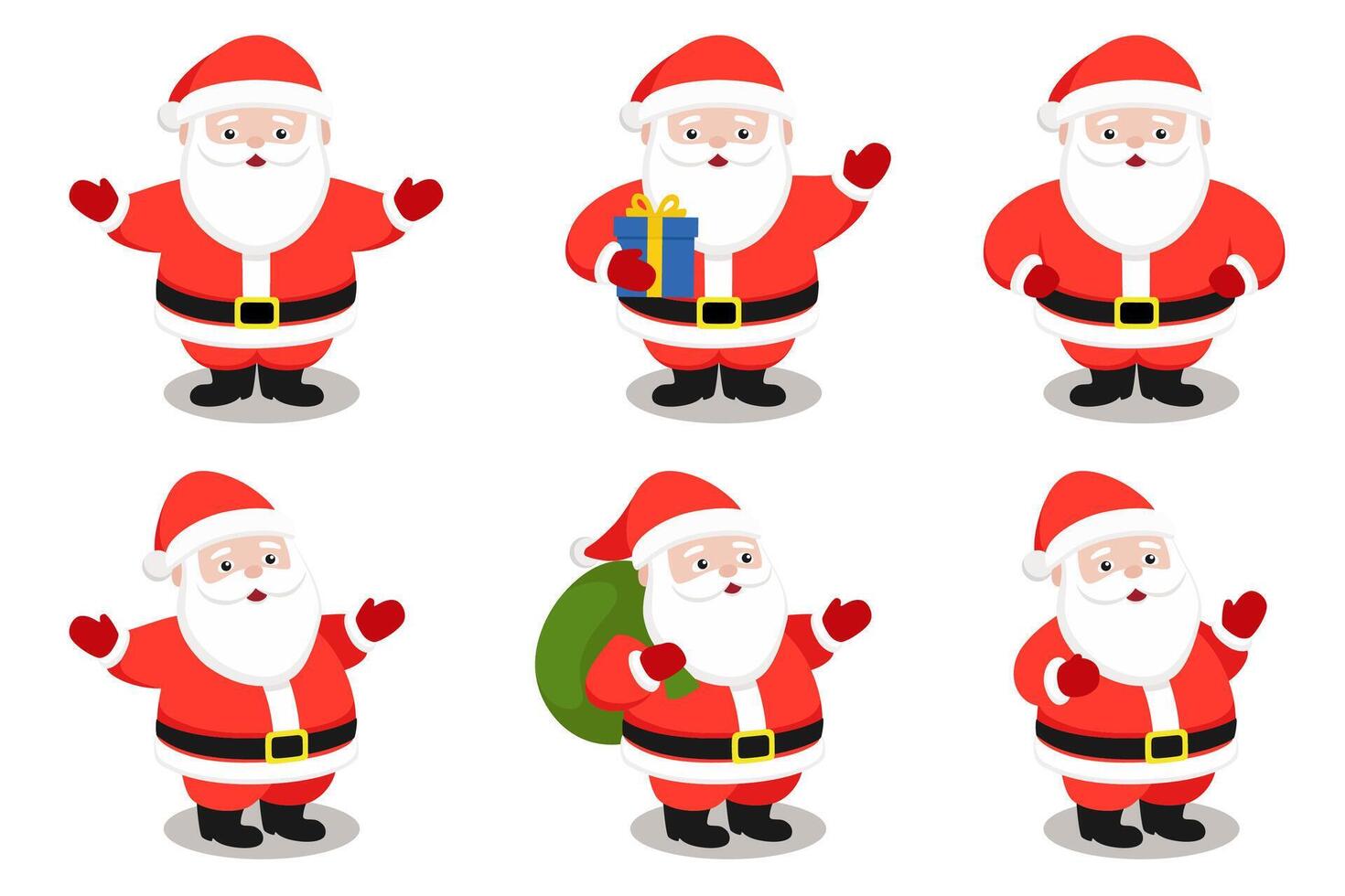A set of images of Santa Claus in various forms on a white background vector