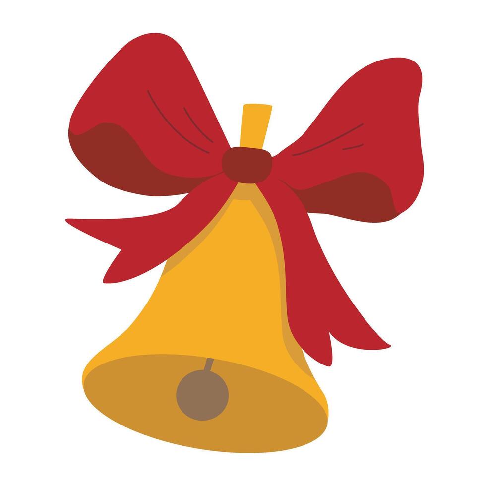 Yellow bell with red bow clip art illustration vector