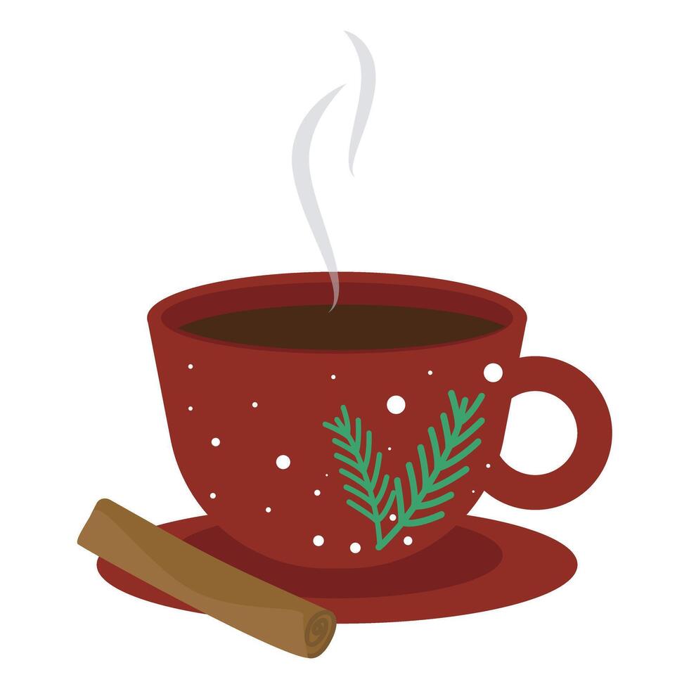 Cup of hot coffee with steam with cinnamon stick vector