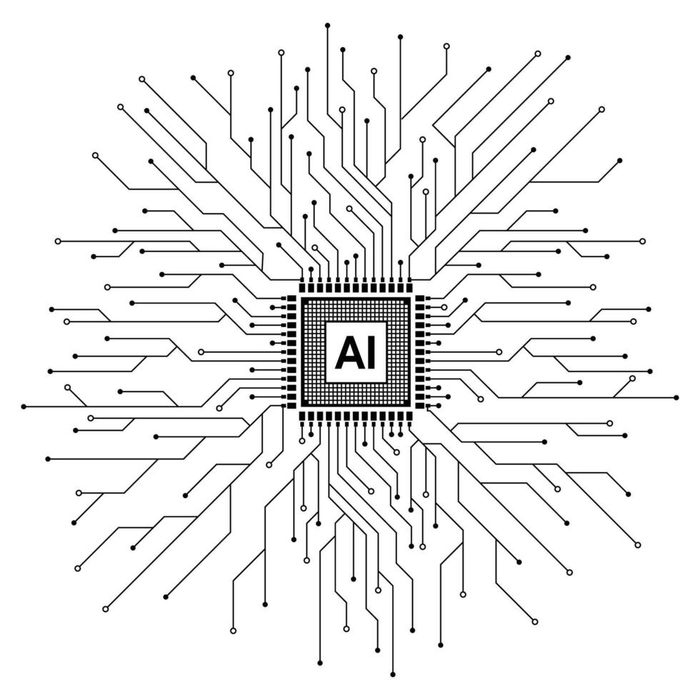 AI technology CPU chipset with printed circuit board. Printed circuit board and processor. Machine learning. illustration vector