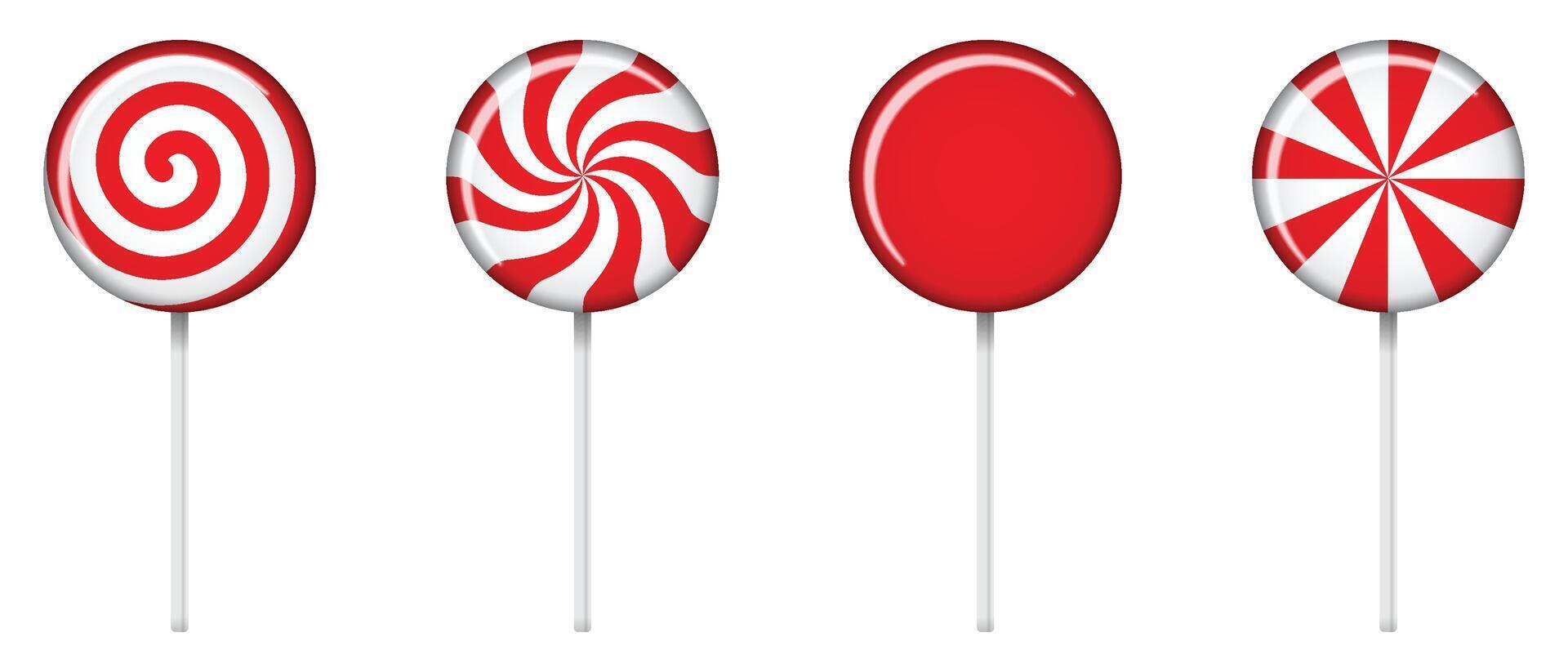 Set of lollipop with spiral and ray patterns. Striped twisted candy. Illustration for new years day, winter holiday, dessert, new years event. illustration vector