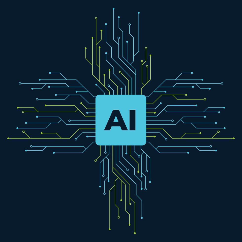 Artificial intelligence technology CPU chipset with printed circuit board. Machine learning. Futuristic concept. illustration vector