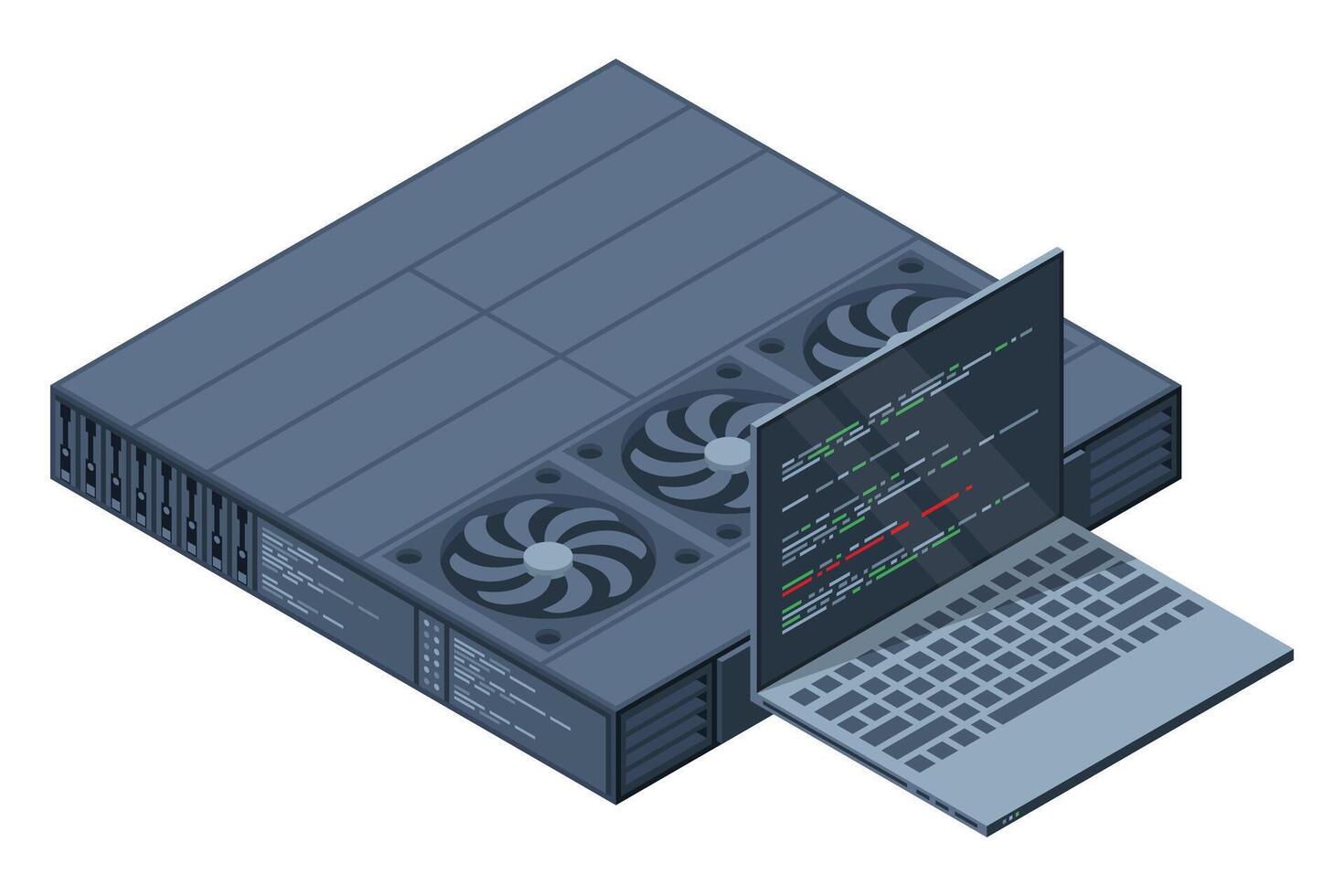 Isometric server. Server racks. Server boxes isolated. Network server room. Computer network technology. illustration vector