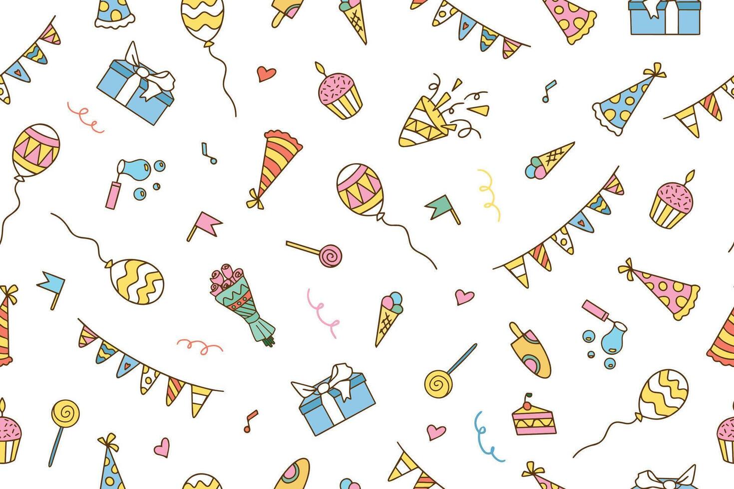 Festive seamless pattern of colorful elements in doodle style vector