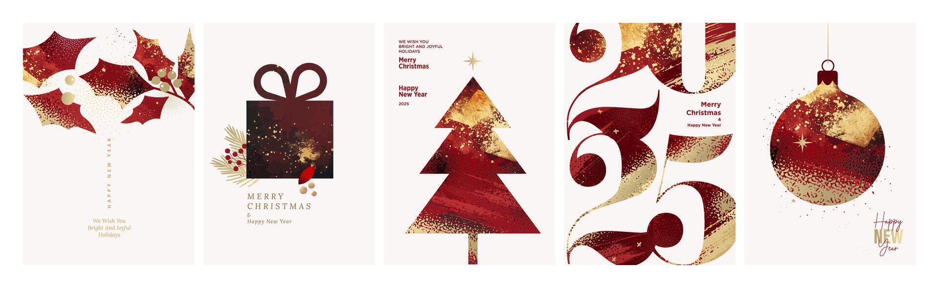 Merry Christmas and Happy New Year. Elegant illustrations for greeting card, party invitation card, website banner, social media banner, marketing material. vector