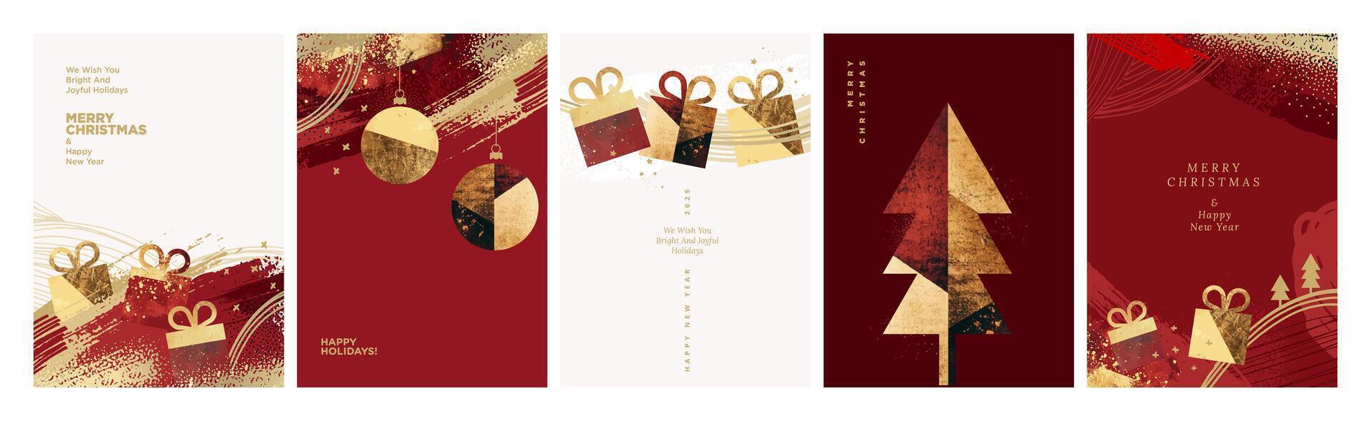 Christmas and New Year Cards Collection. Modern abstract illustrations for greeting card, party invitation card, website banner, social media banner, marketing material. vector