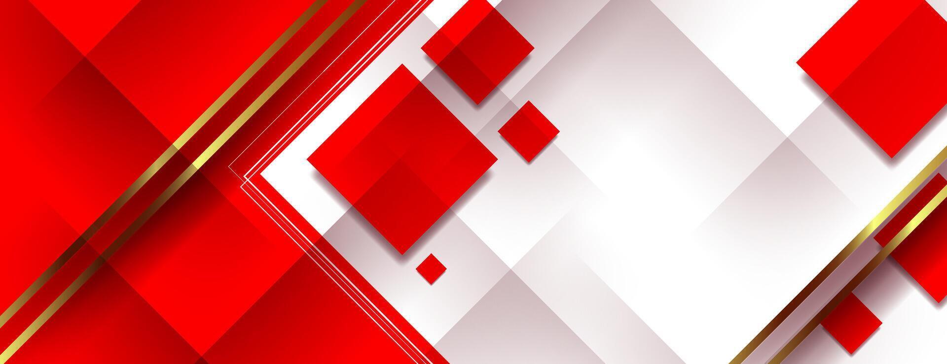 red and white diagonal square abstract background with golden stripes. great for business corporate design vector
