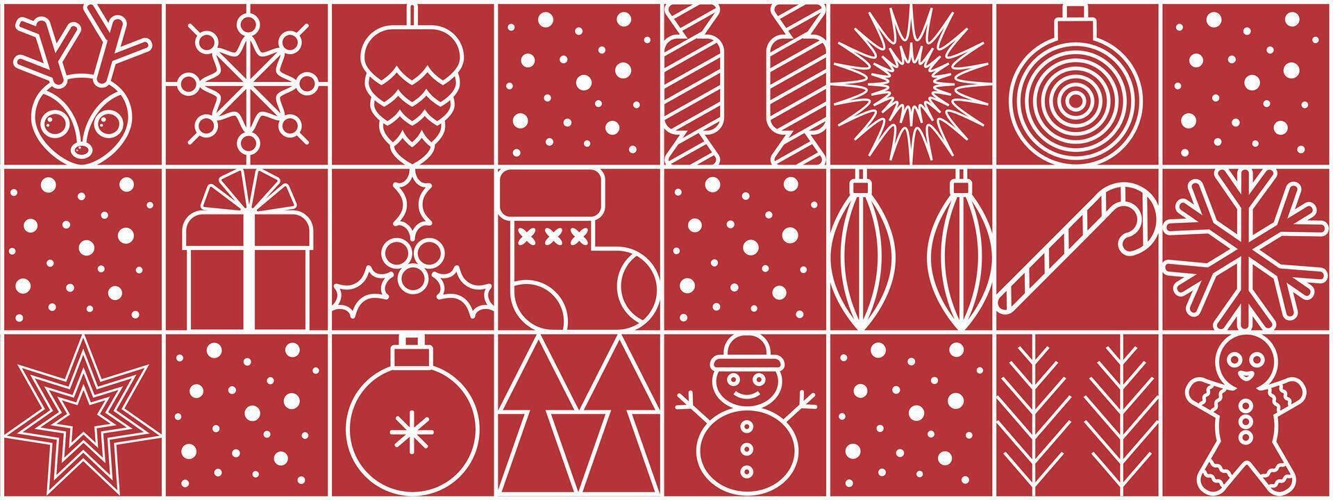 Merry Christmas and New Year, holiday elements icons. Winter holiday simple elements. Abstract modern snowflak, gift box, berry, ball, star, bell. vector