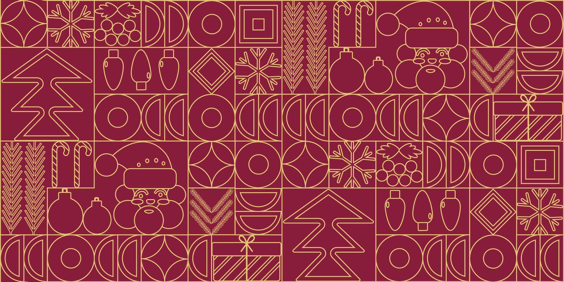 Christmas geometric background with simple line elements. Merry Christmas and Happy New Year abstract line design. Mosaic and Scandinavian style. illustration vector