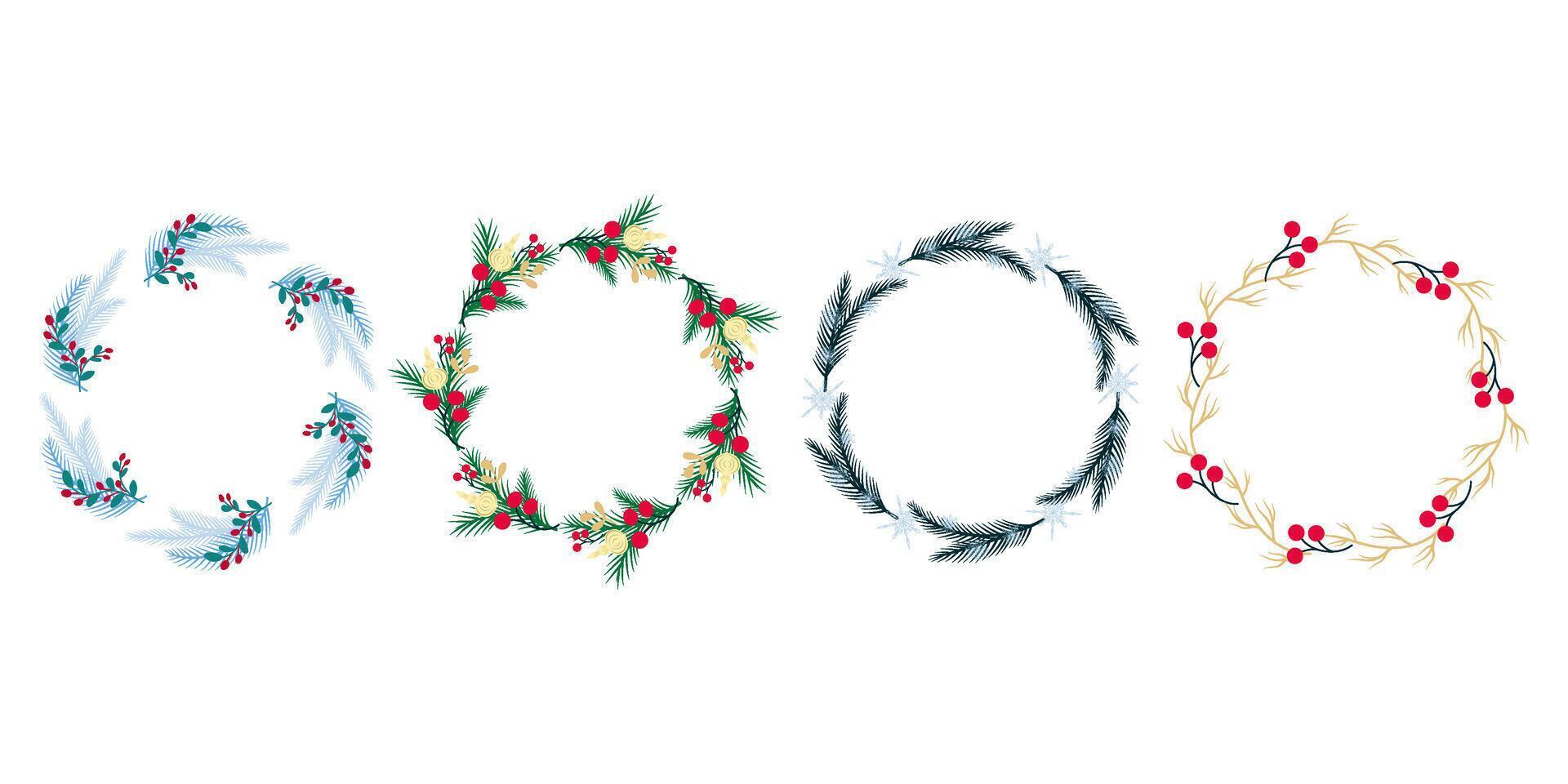 Set of wreaths, hand drawn illustration, berries, twigs vector