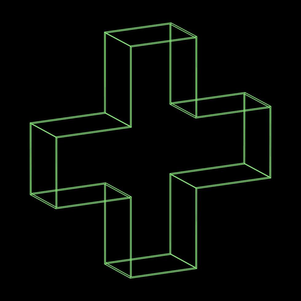 Y2K Rave Psychedelic Futuristic Cross in trendy neon green black style vector