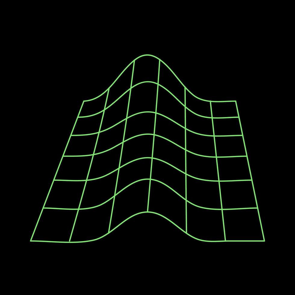 Y2K Rave Psychedelic Futuristic Wavy Grid in trendy neon green black style vector