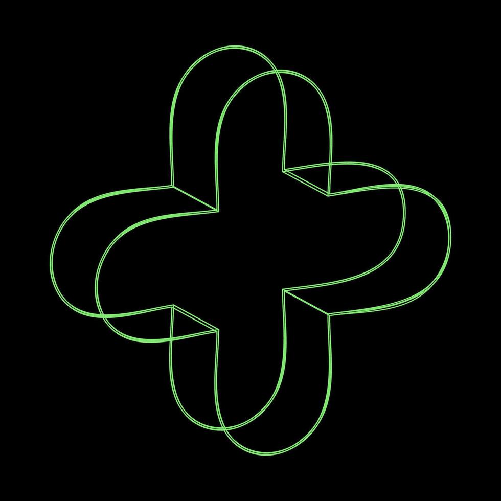 Y2K Rave Psychedelic Futuristic Cross with round Angles in trendy neon green black style vector