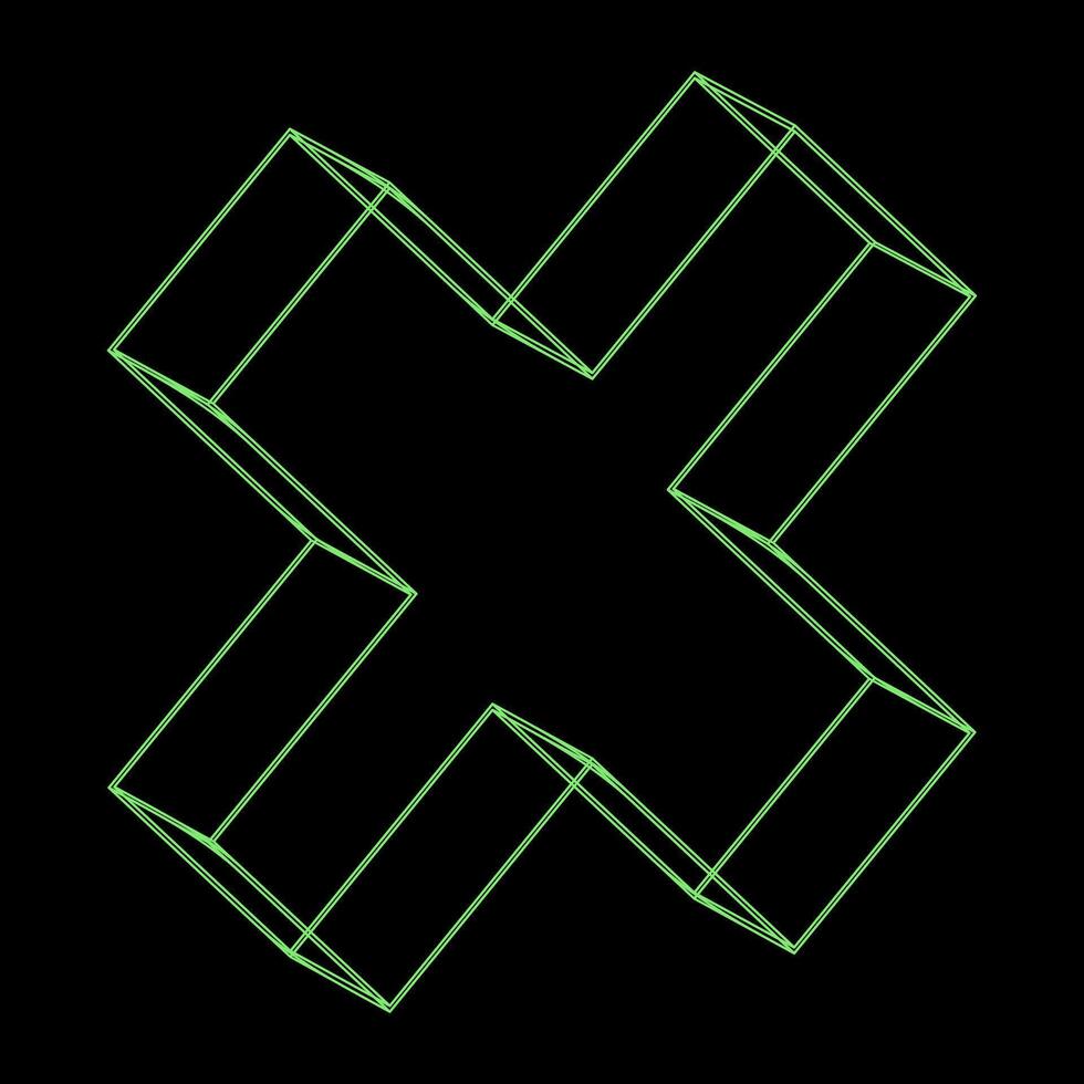 Y2K Rave Psychedelic Futuristic Diagonal Cross in trendy neon green black style vector