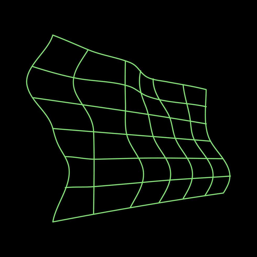 Y2K Rave Psychedelic Futuristic Deformed Grid Perspective in trendy neon green black style vector