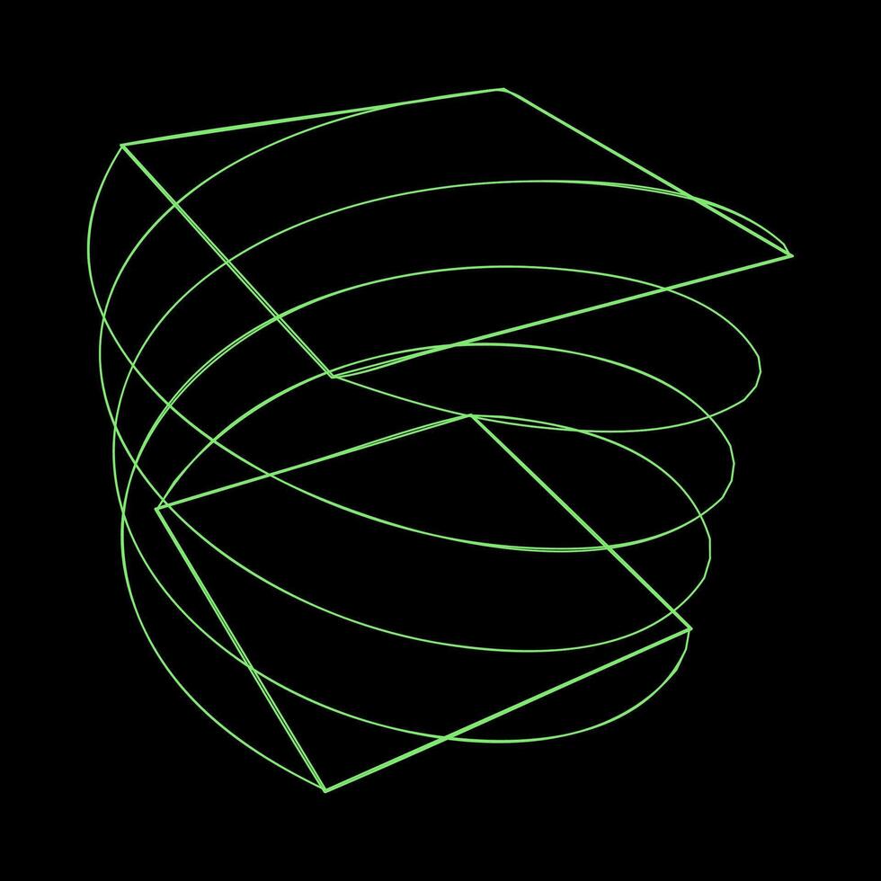 Y2K Rave Psychedelic Futuristic Spiral with Square Base in trendy neon green black style vector