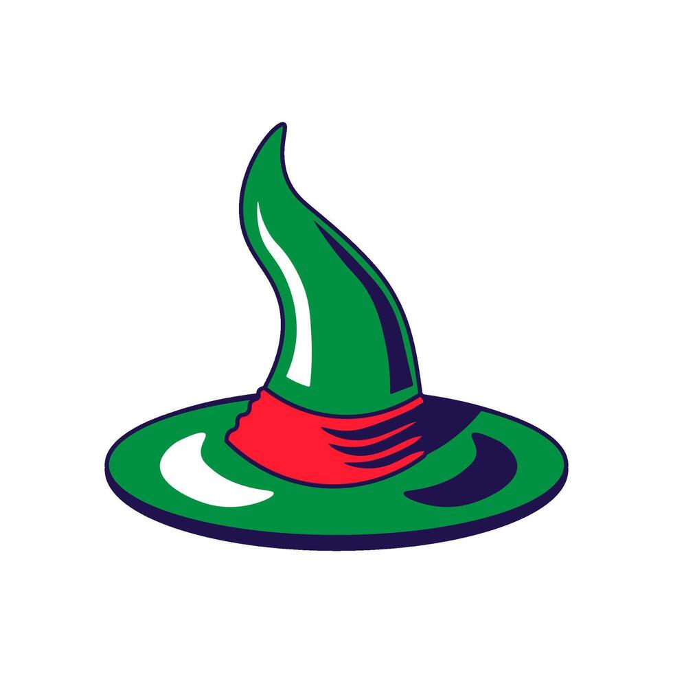 Witch wide brimmed cone hat with a textile stripe vector