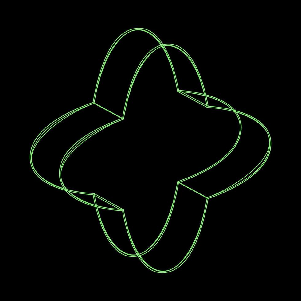 Y2K Rave Psychedelic Futuristic Four-pointed Form in trendy neon green black style vector
