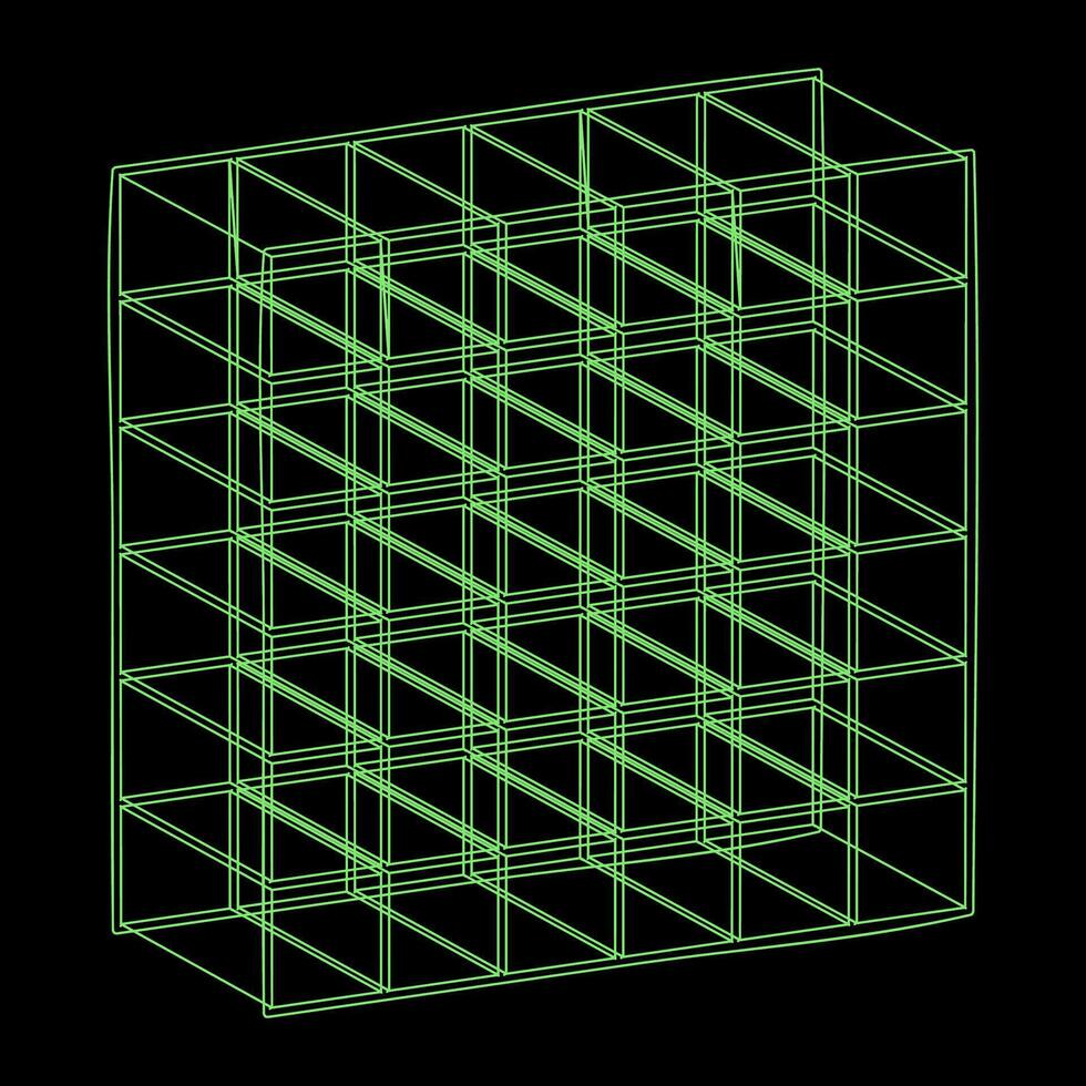 Y2K Rave Psychedelic Futuristic Cubic Grid in trendy neon green black style vector