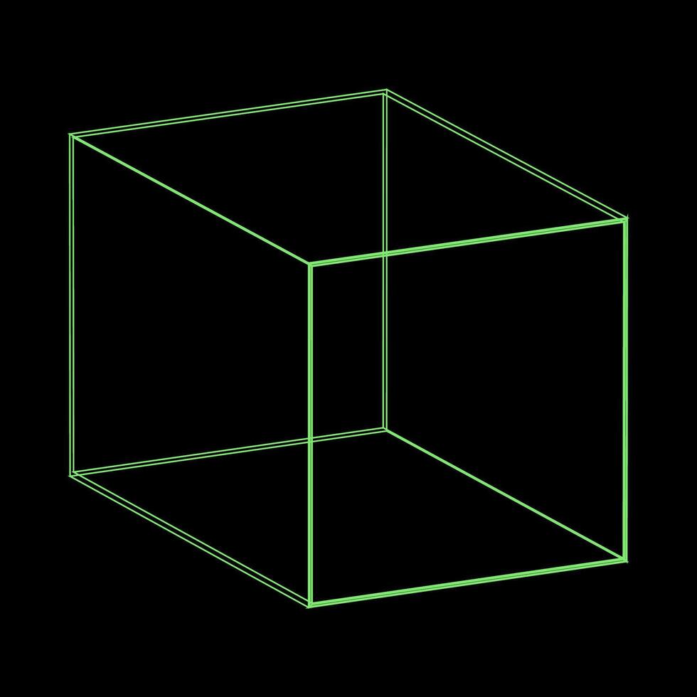 Y2K Rave Psychedelic Futuristic Cube in trendy neon green black style vector