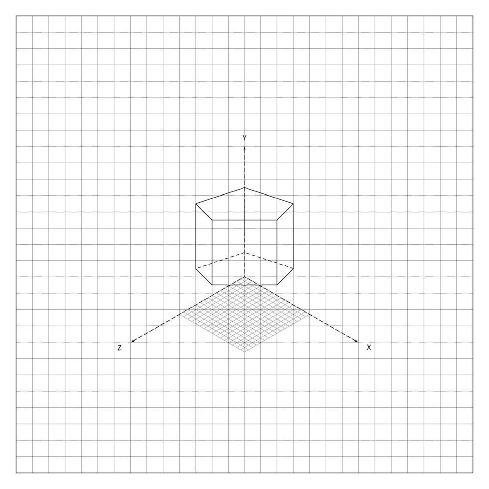Volumetric Pentagon On Coordinate Grid On Notebook vector