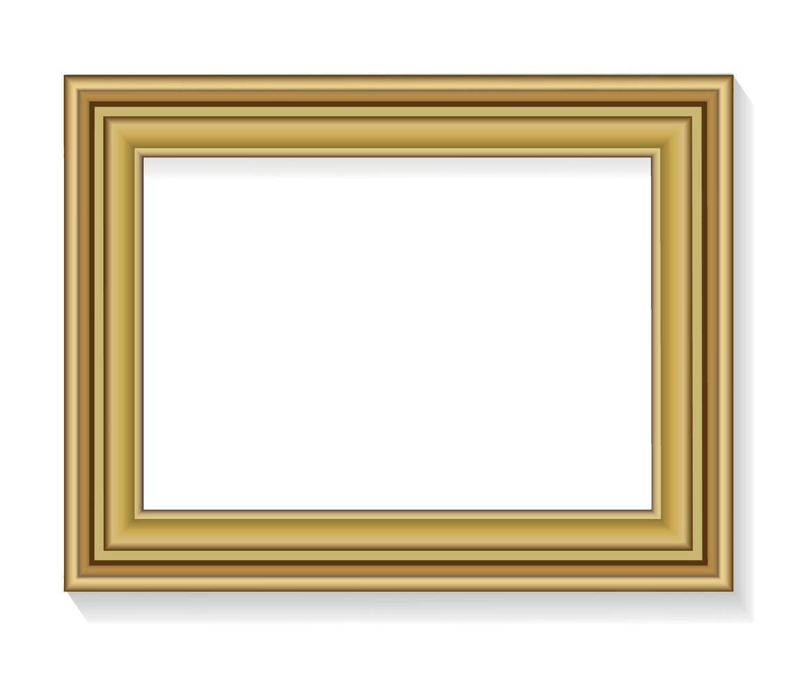 Thick Golden Rectangular Photo Frame with Shadows Isolated on White Background vector
