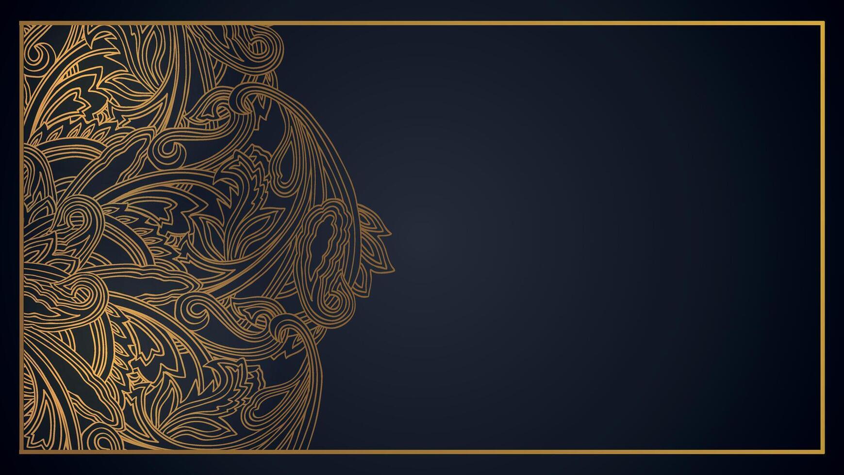 Golden Mandala on Black Background with Gold Frame Illustration vector