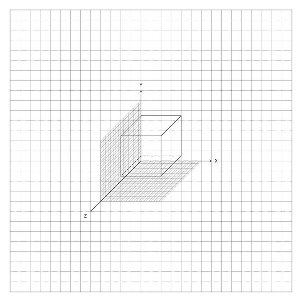 Cube Built On An Isometric Coordinate Grid vector