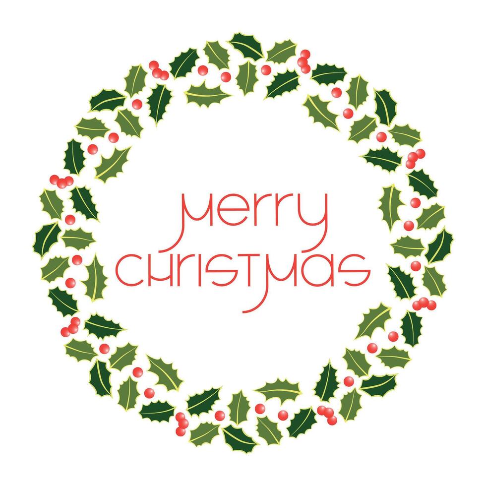 Christmas Holly Wreath with Merry Christmas Text, Greeting Cards and Invitations vector