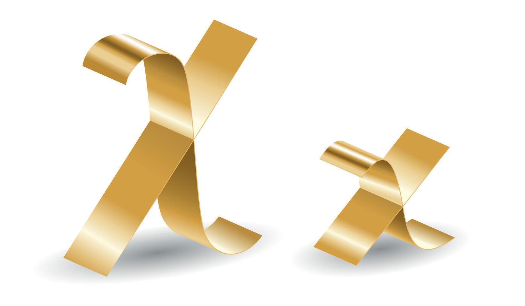 Golden Ribbon English Alphabet X Letters. Shiny Gold Tape Symbol Illustration vector