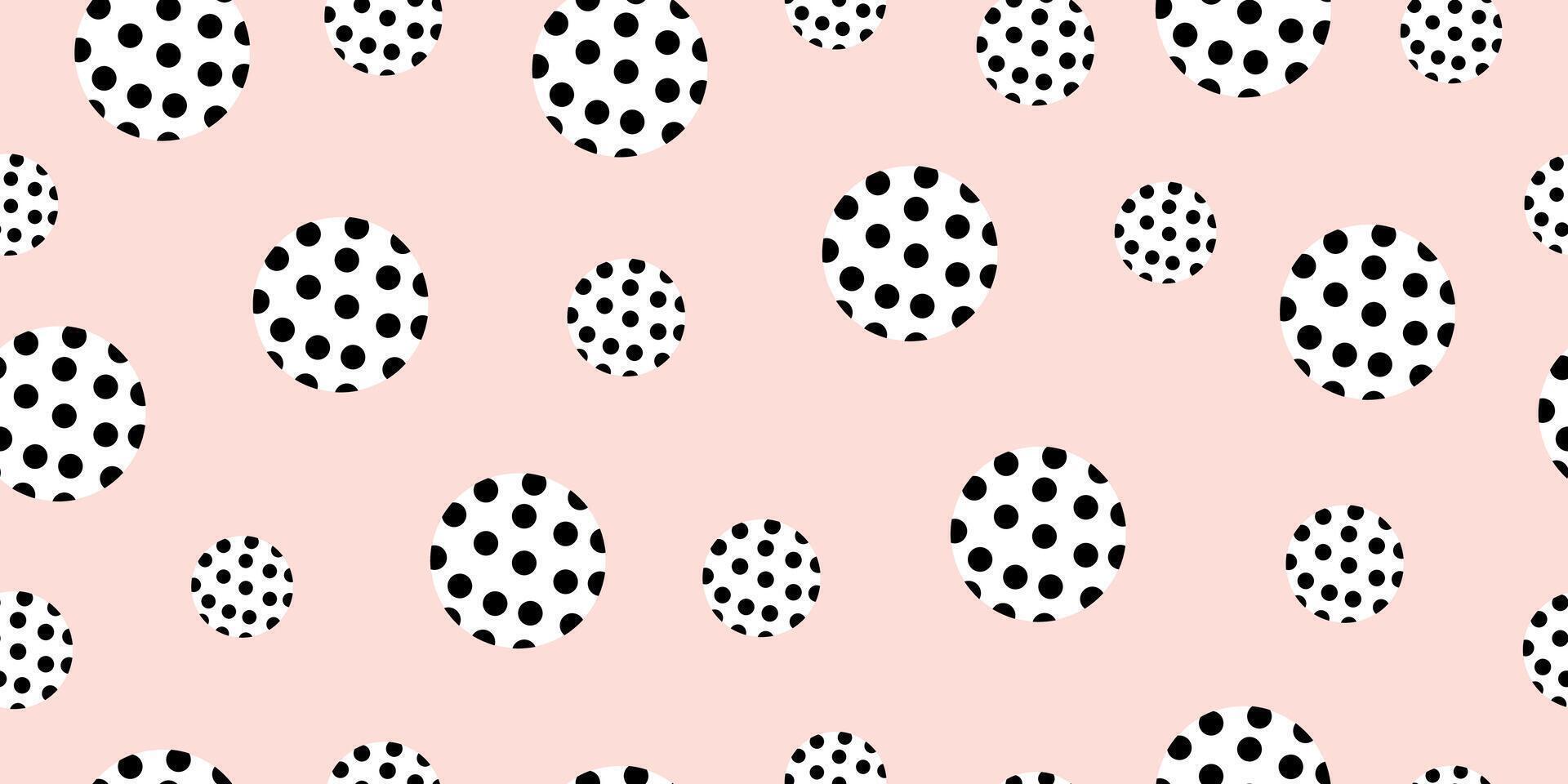 Abstract horizontal pattern. Seamless patterned background with white circles and black dots. vector