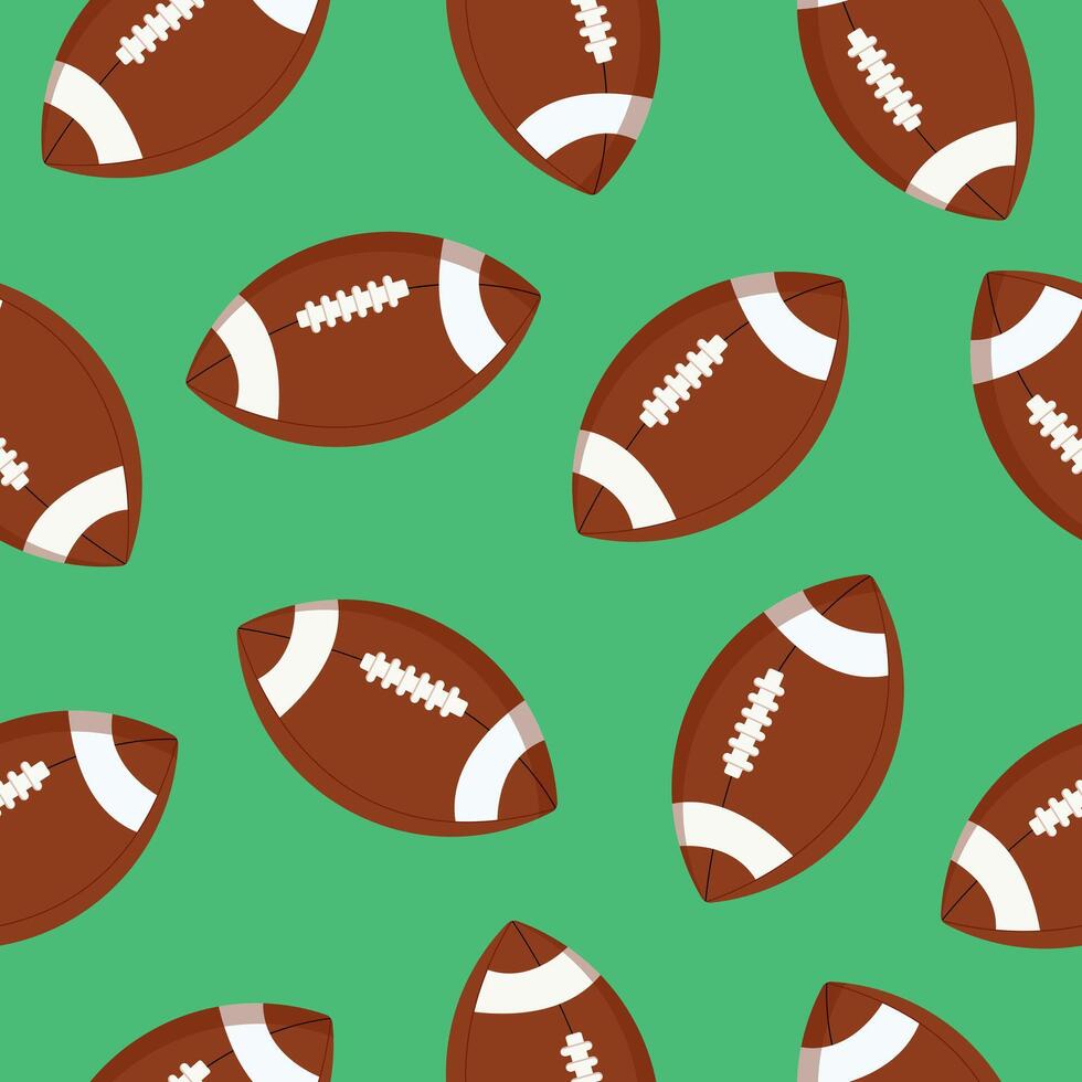 American football seamless pattern. Gridiron football background. Pigskin ball on green background. vector