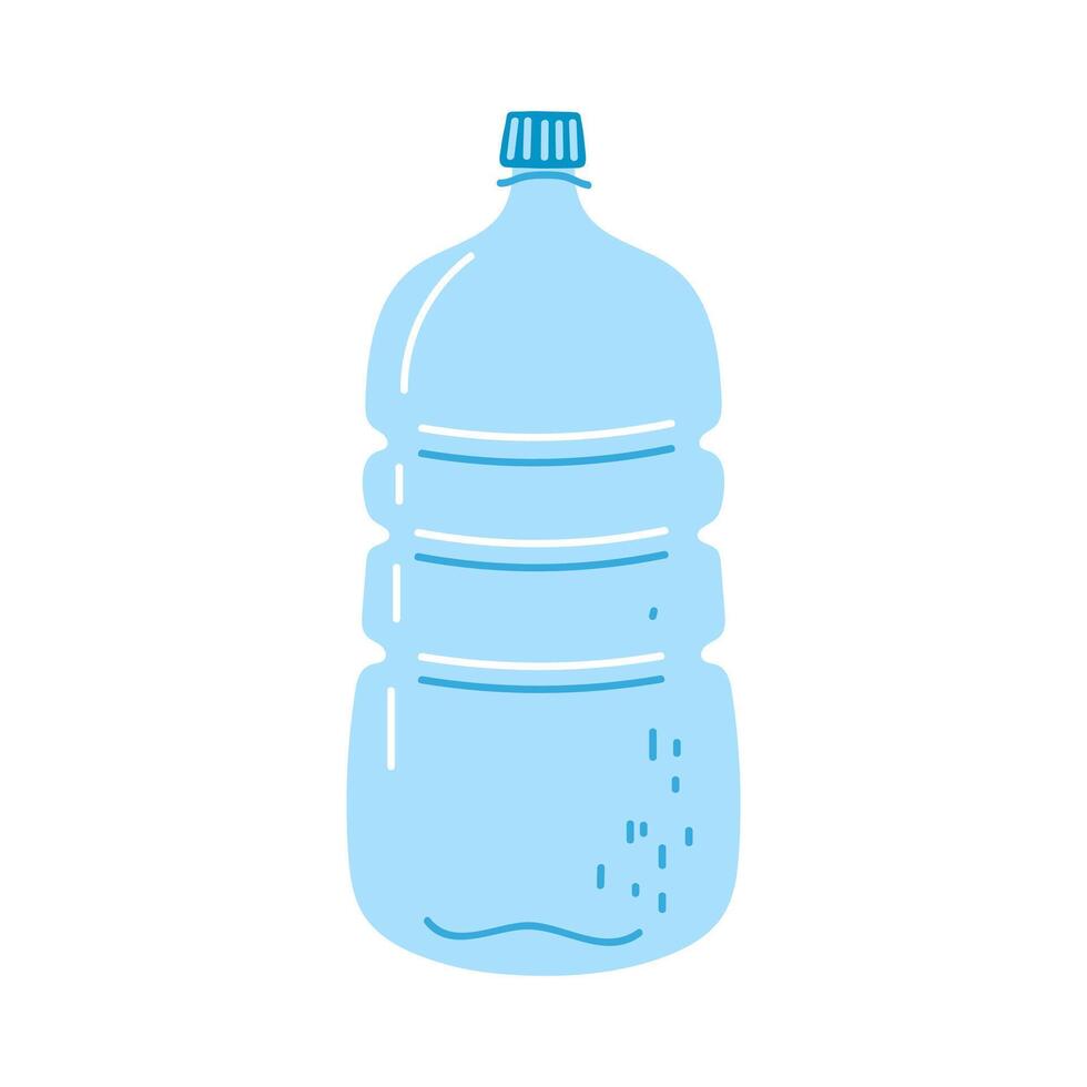 Clear blue plastic water bottle on a white background with visible reflections and details vector