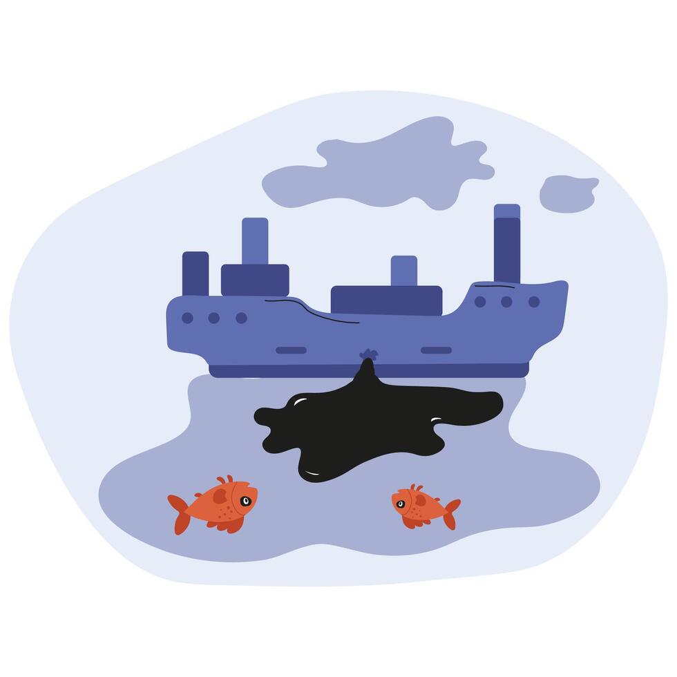 Oil spill from a ship causes environmental concerns for marine life vector