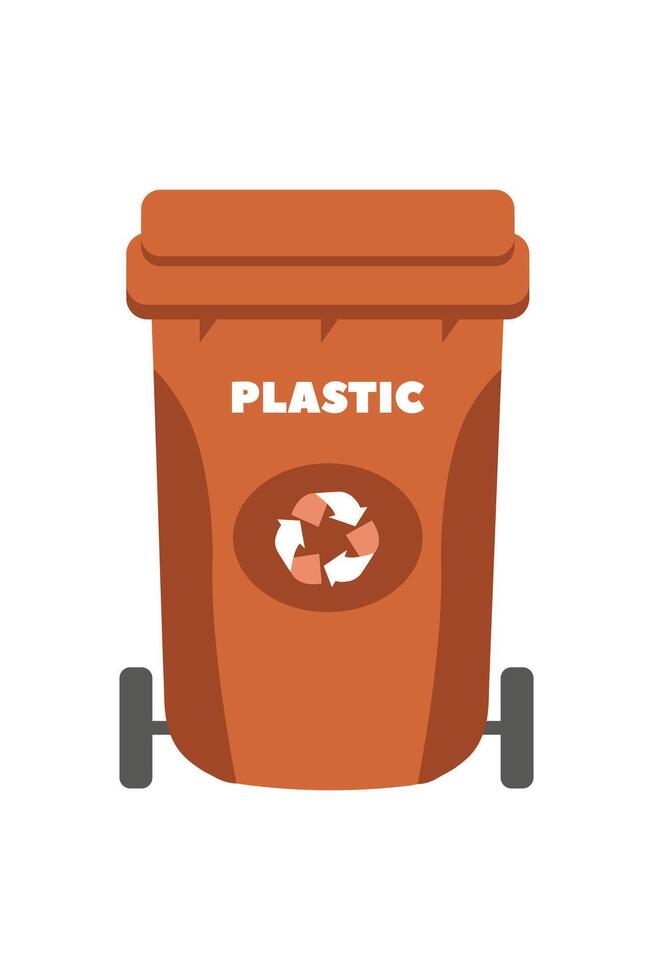 Bright orange recycling bin for plastic waste with visible recycling symbol vector