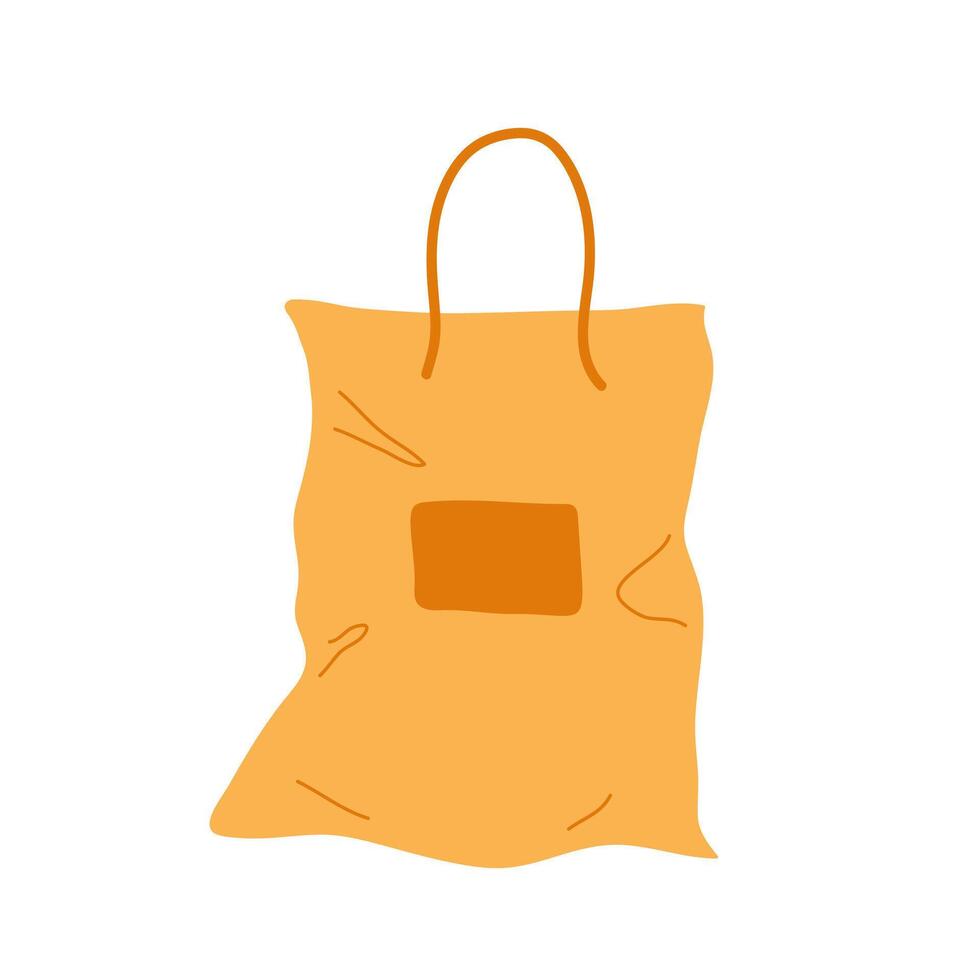 Illustration of a crumpled reusable shopping bag in a vibrant orange color with a handle vector