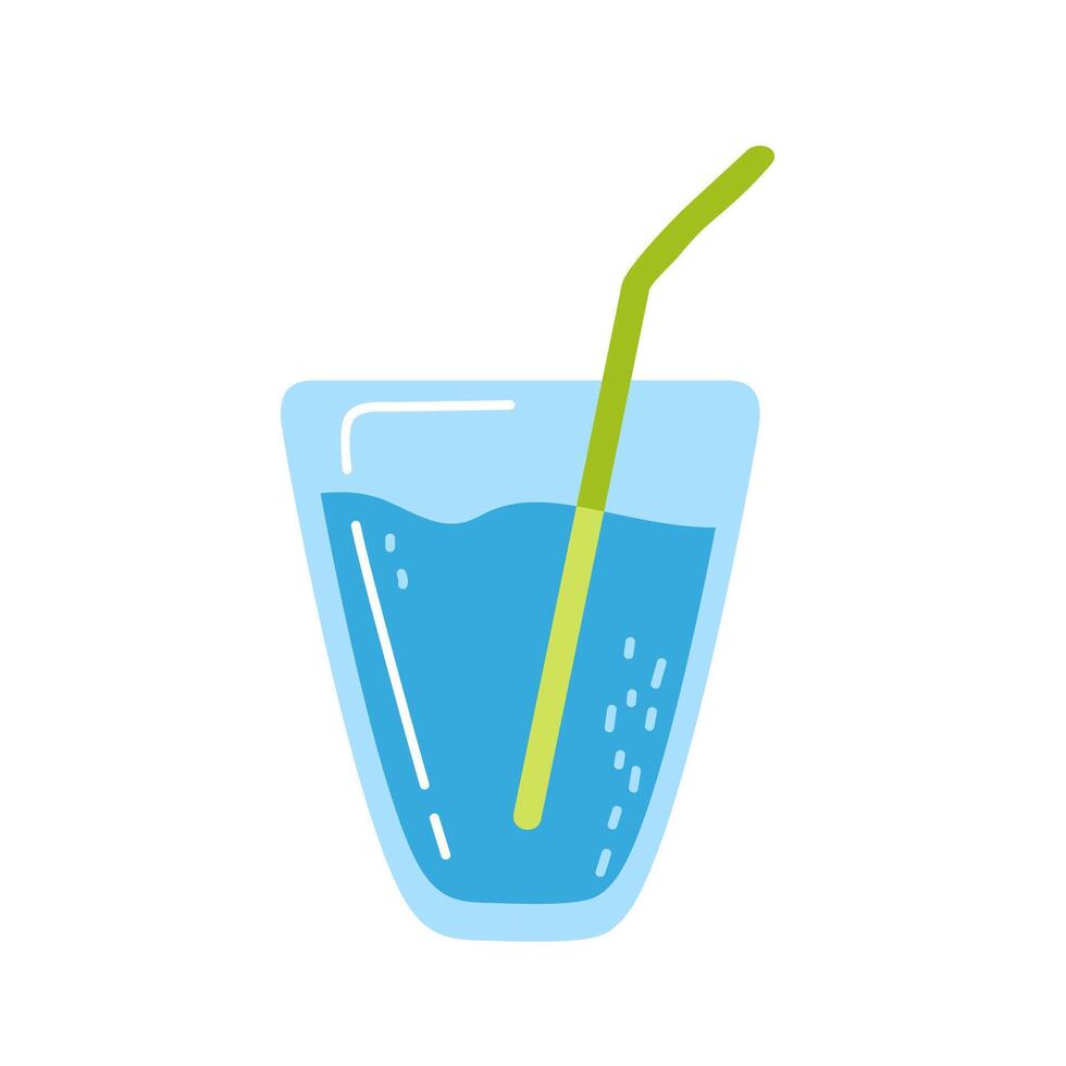 Bright blue drink in a clear cup with a green straw, perfect for a summer refreshment vector
