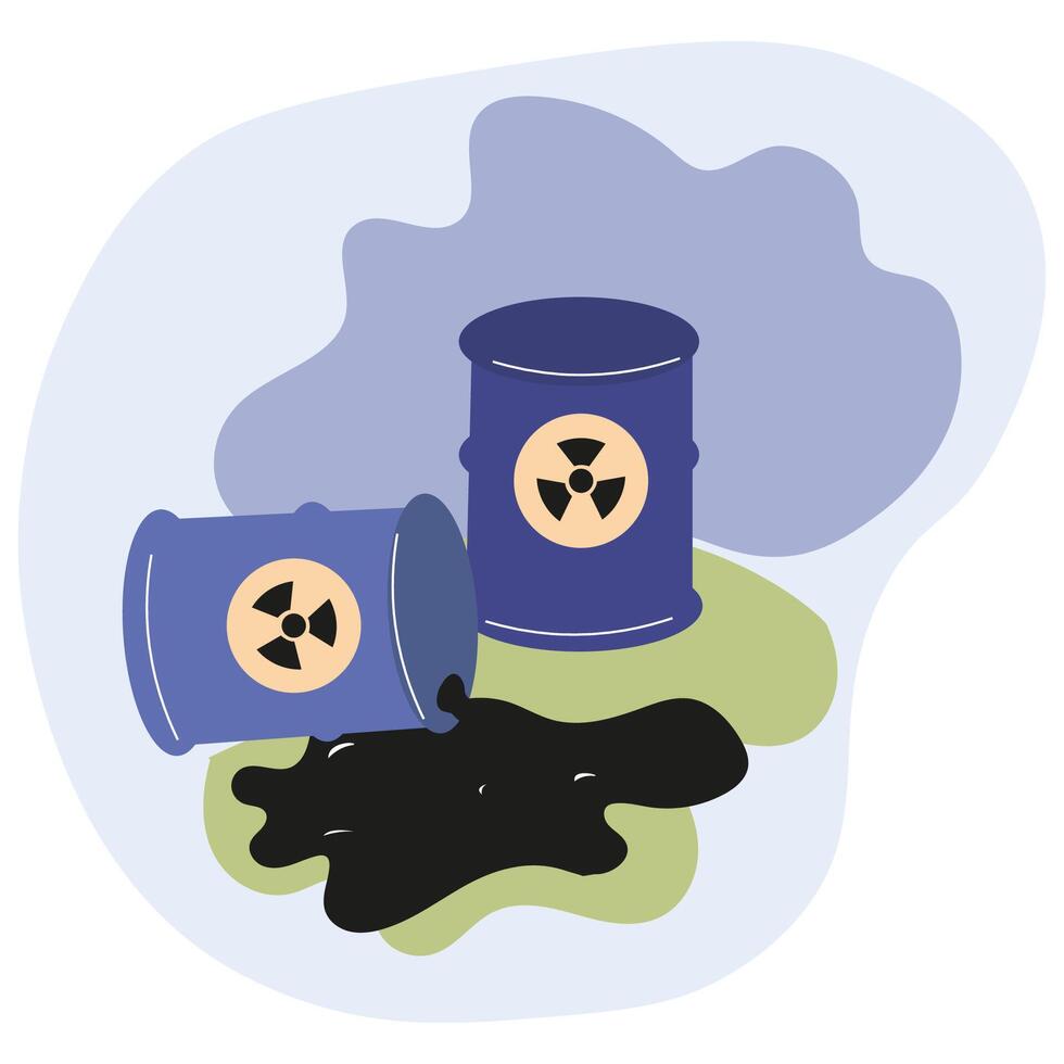 Environmental hazard with spilled barrels marked for hazardous waste contamination vector