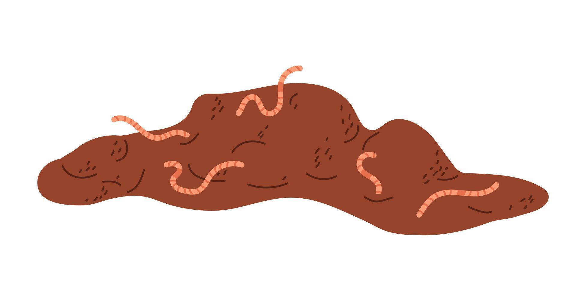 Earthworms crawling over a mound of rich, dark soil in a vibrant garden setting vector