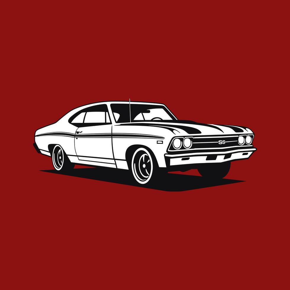 A white muscle car on a red background vector