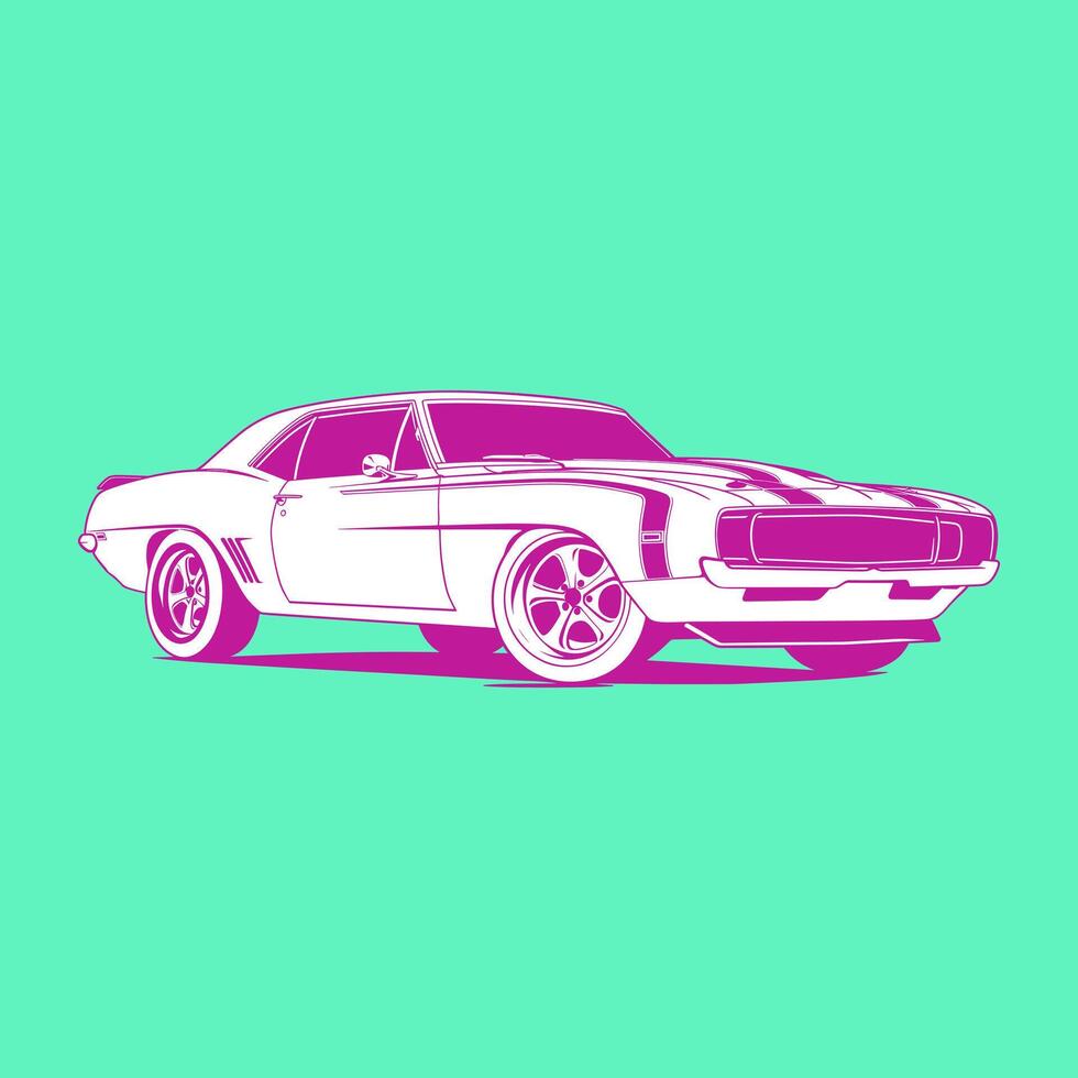 A classic muscle car on a green background vector